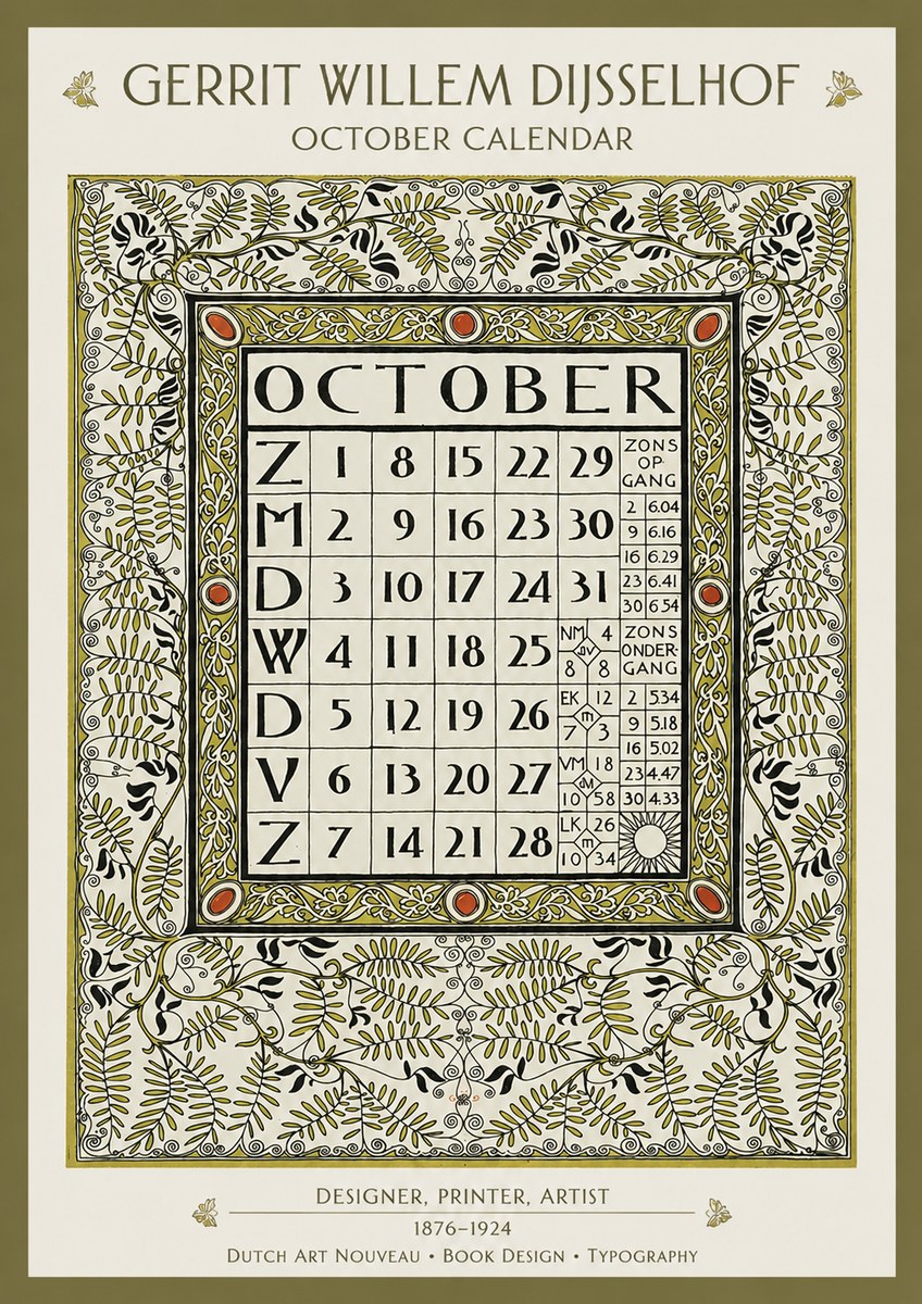 Gerrit Willem Dijsselhof October - Calendar Page No2 - Affiche