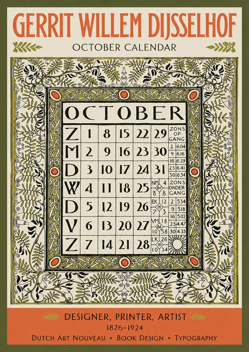 Gerrit Willem Dijsselhof October - Calendar Page No3 - Affiche