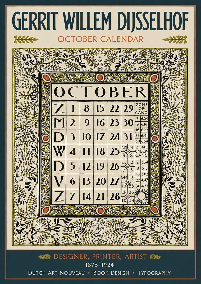 Gerrit Willem Dijsselhof October - Calendar Page No4 - Affiche