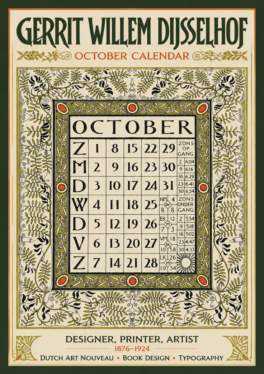 Gerrit Willem Dijsselhof October - Calendar Page No5 - Affiche