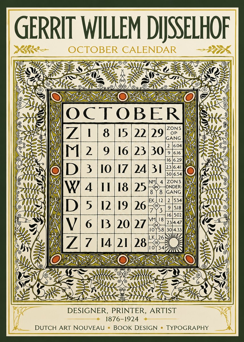 Gerrit Willem Dijsselhof October - Calendar Page No6 - Affiche