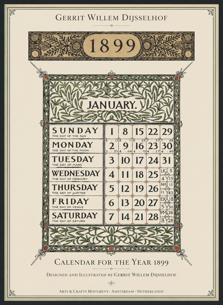 Gerrit Willem Dijsselhof January. Calendar for 1899. No2 - Affiche