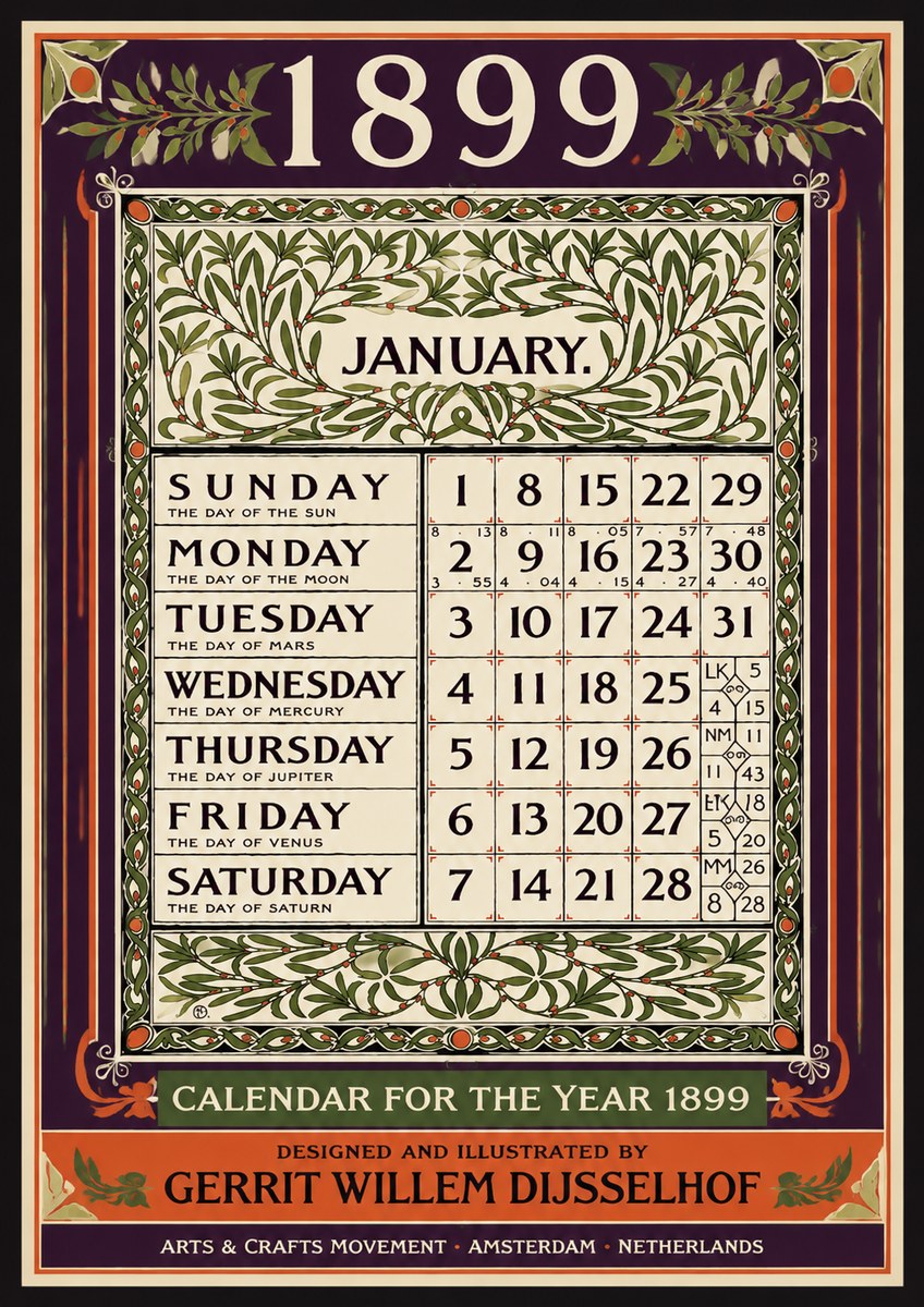 Gerrit Willem Dijsselhof January. Calendar for 1899. No4 - Affiche