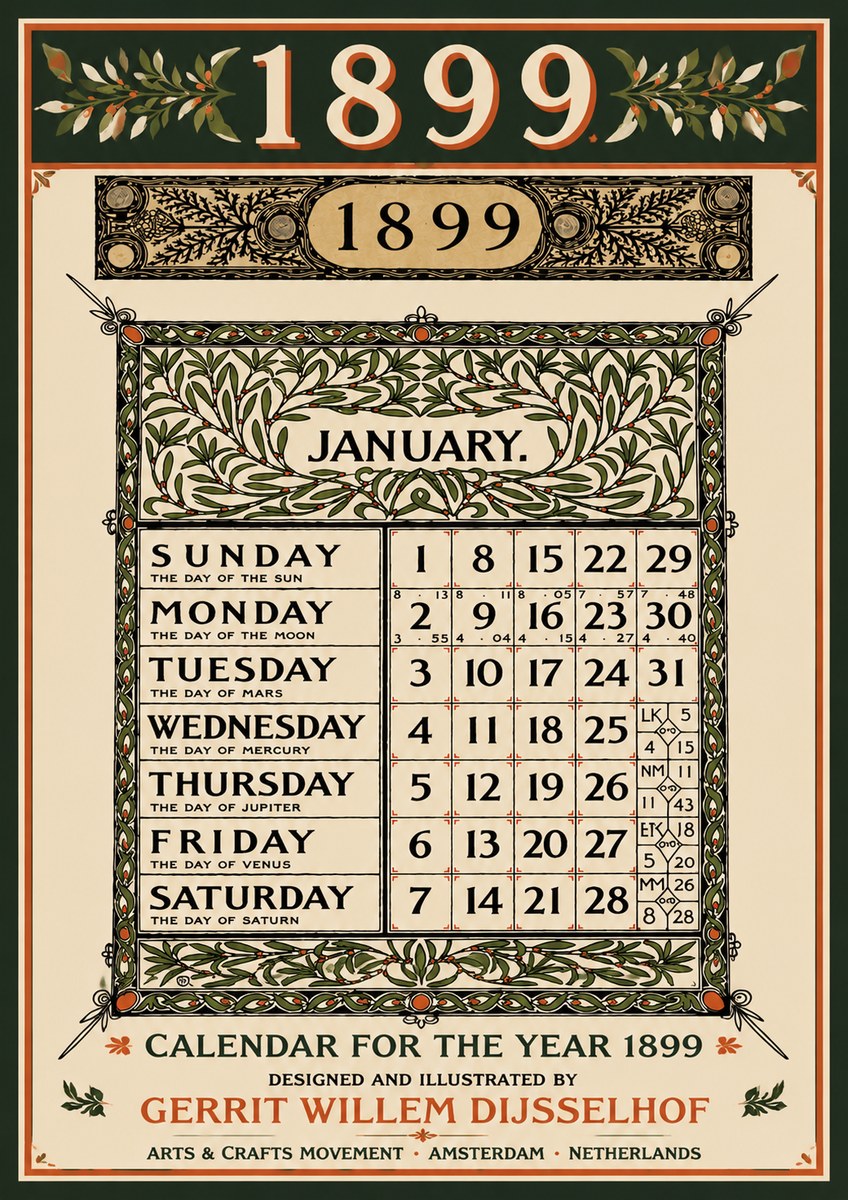Gerrit Willem Dijsselhof January. Calendar for 1899. No5 - Affiche