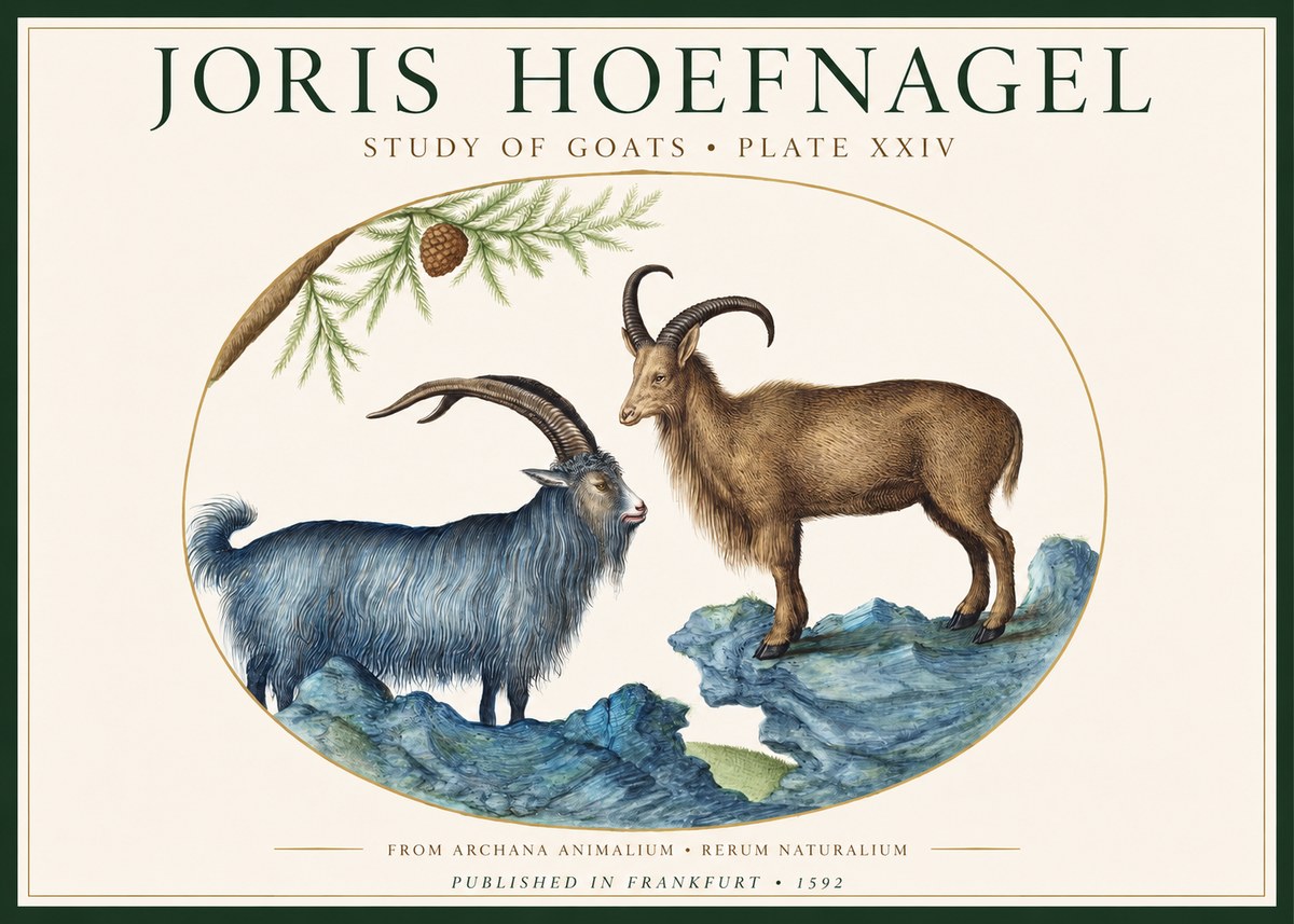 Joris Hoefnagel Two Mountain Goats from the Series Quadrupeds No2 - Affiche