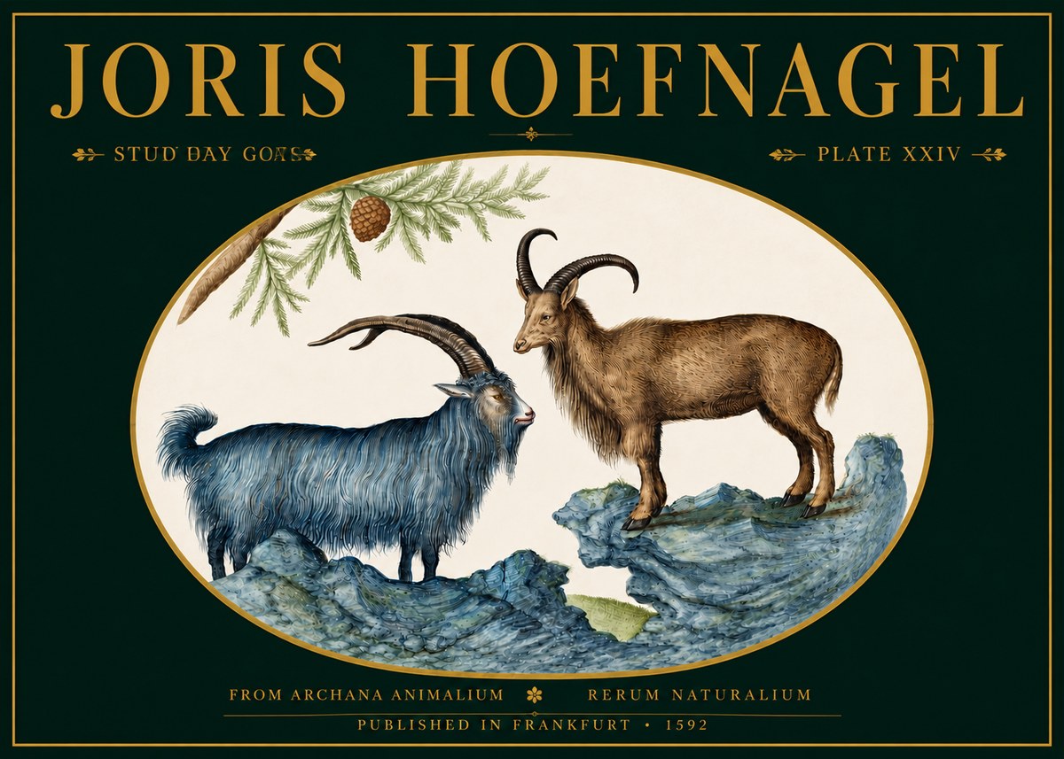 Joris Hoefnagel Two Mountain Goats from the Series Quadrupeds No5 - Affiche