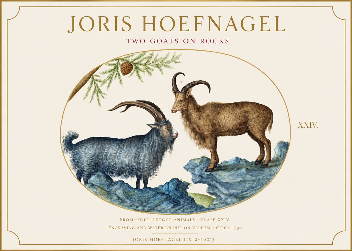 Joris Hoefnagel Two Mountain Goats from the Series Quadrupeds No6 - Affiche