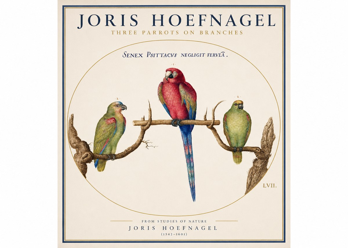 Joris Hoefnagel Three Parrots No3 - Affiche