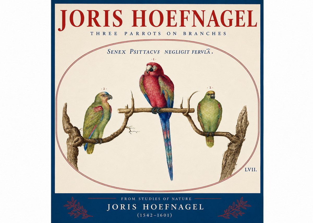 Joris Hoefnagel Three Parrots No4 - Affiche