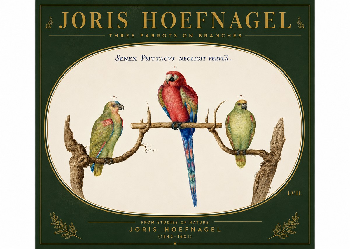 Joris Hoefnagel Three Parrots No6 - Affiche
