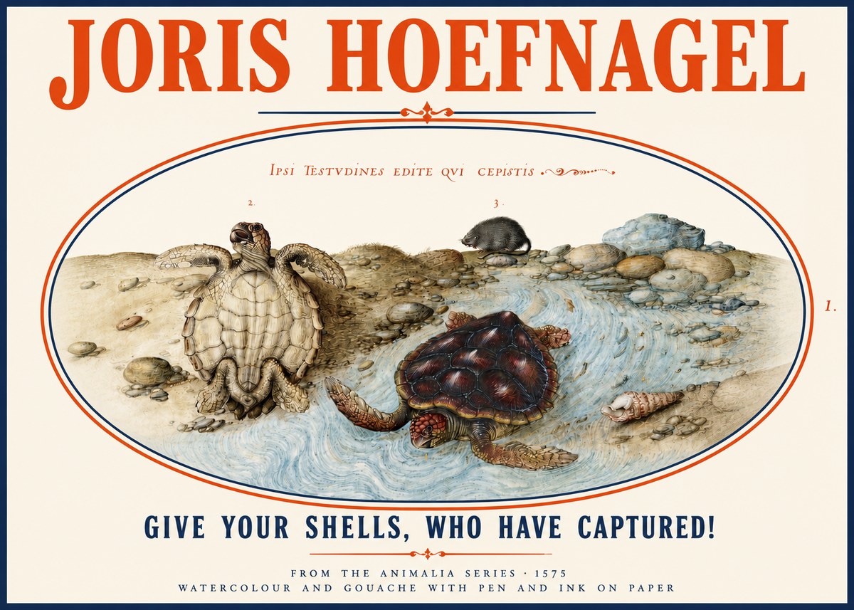 Joris Hoefnagel Two Turtles in a Stream No4 - Affiche