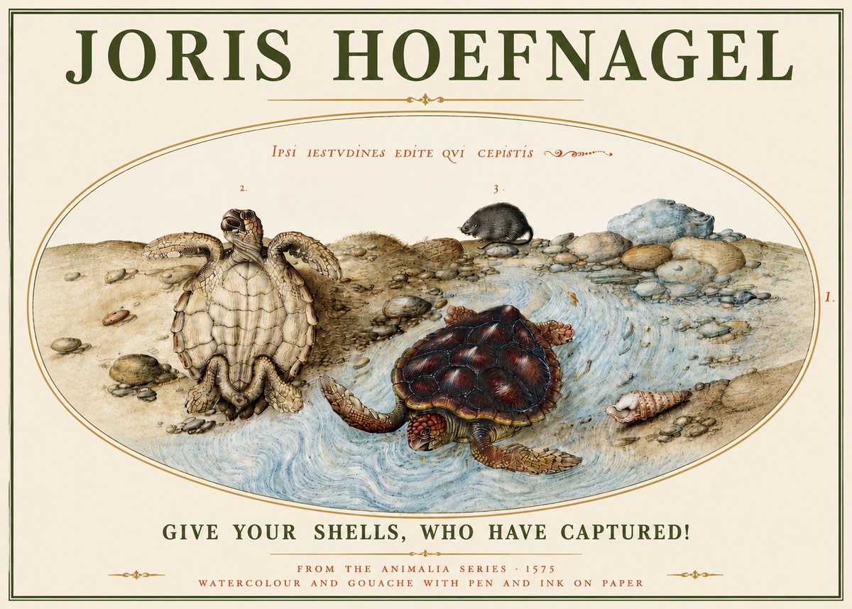 Joris Hoefnagel Two Turtles in a Stream No5 - Affiche