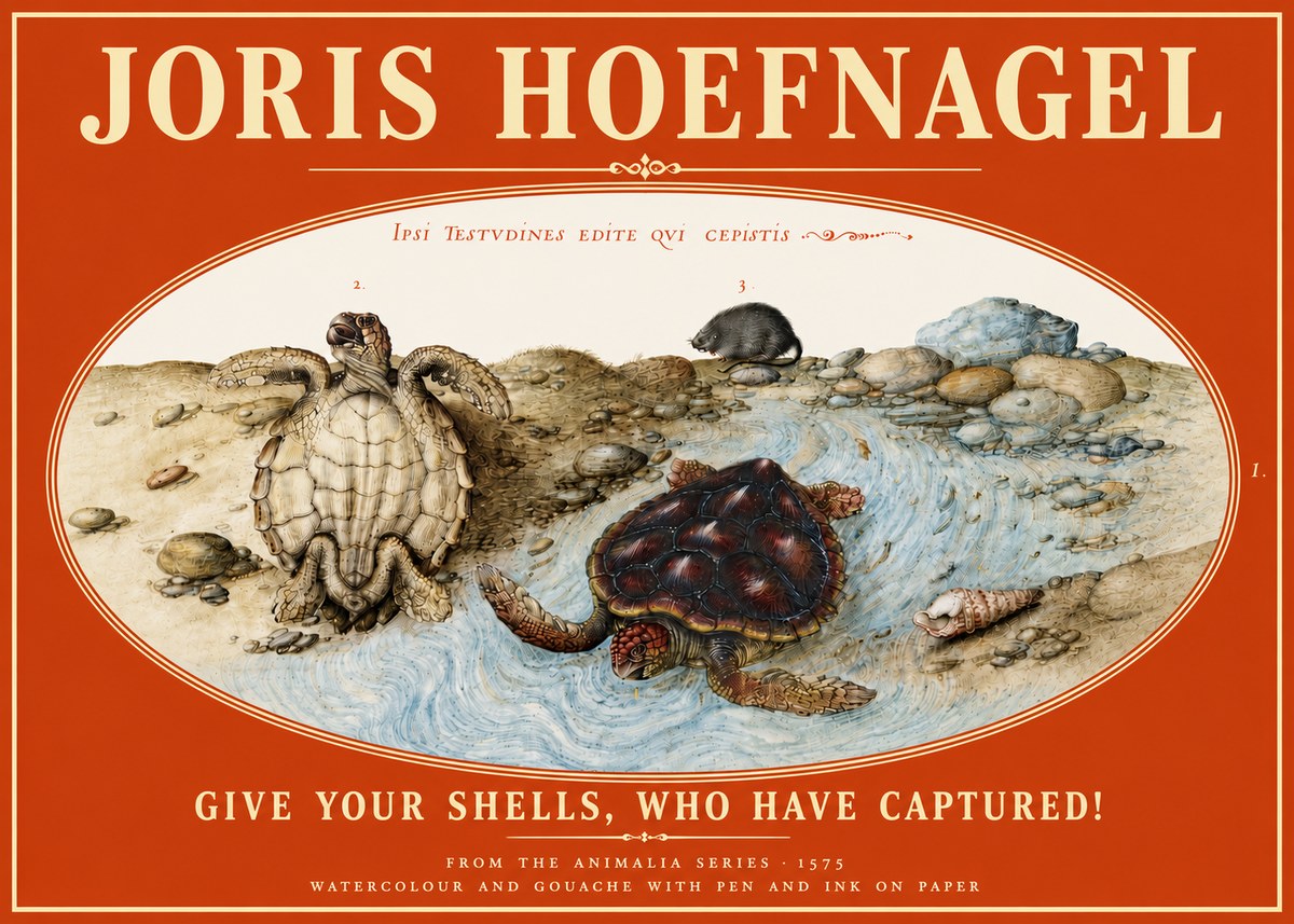 Joris Hoefnagel Two Turtles in a Stream No6 - Affiche