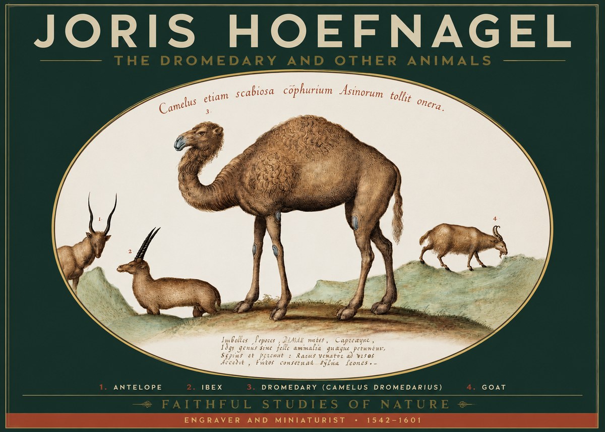 Joris Hoefnagel The Dromedary and Other Animals from Studies of Nature No2 - Affiche