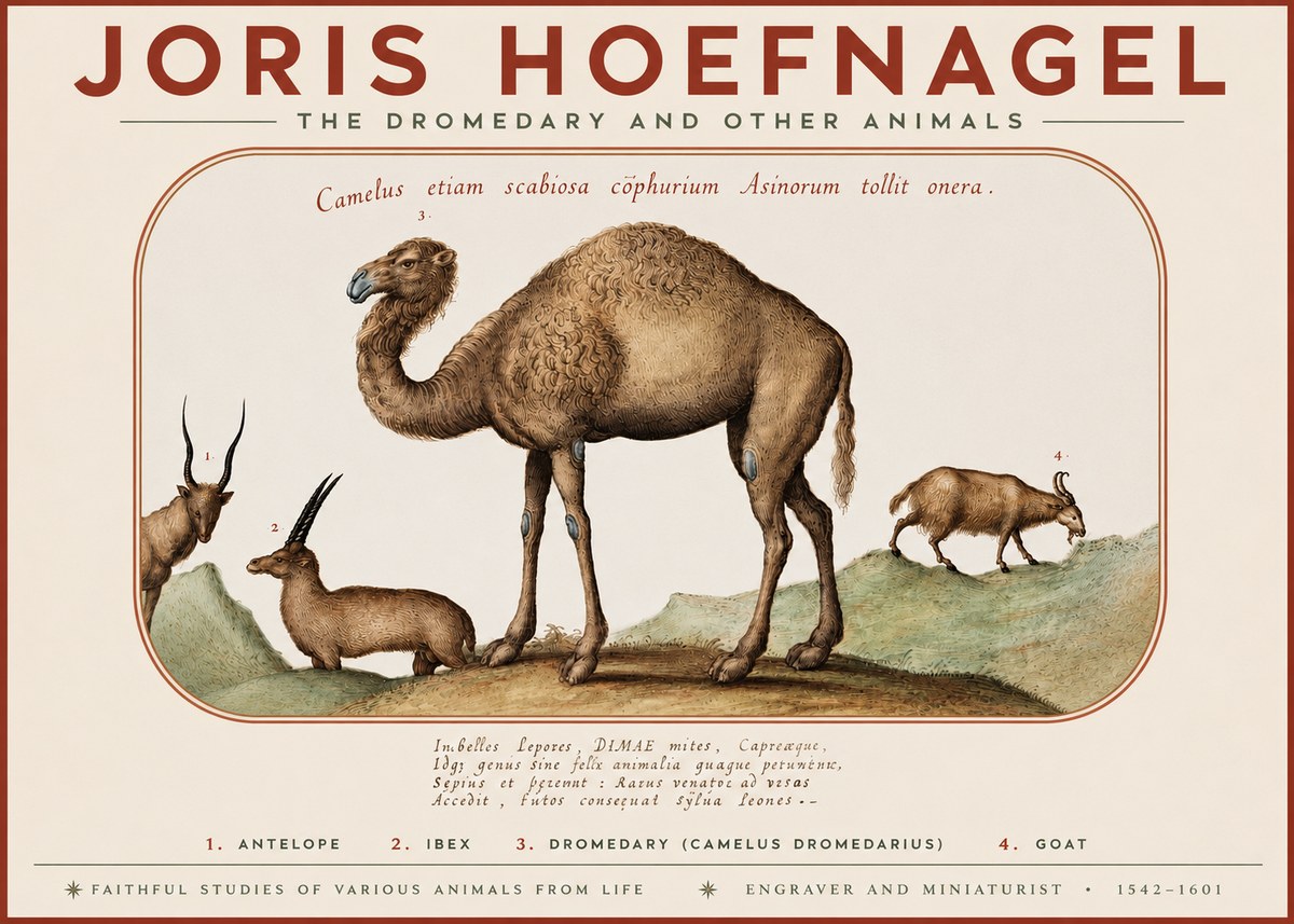 Joris Hoefnagel The Dromedary and Other Animals from Studies of Nature No3 - Affiche