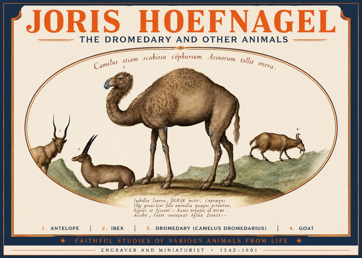 Joris Hoefnagel The Dromedary and Other Animals from Studies of Nature No4 - Affiche