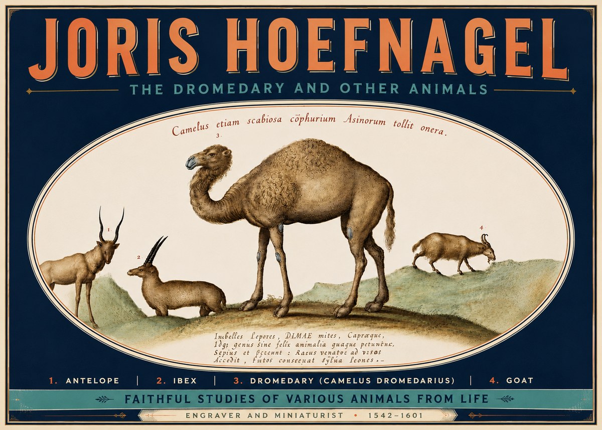 Joris Hoefnagel The Dromedary and Other Animals from Studies of Nature No6 - Affiche
