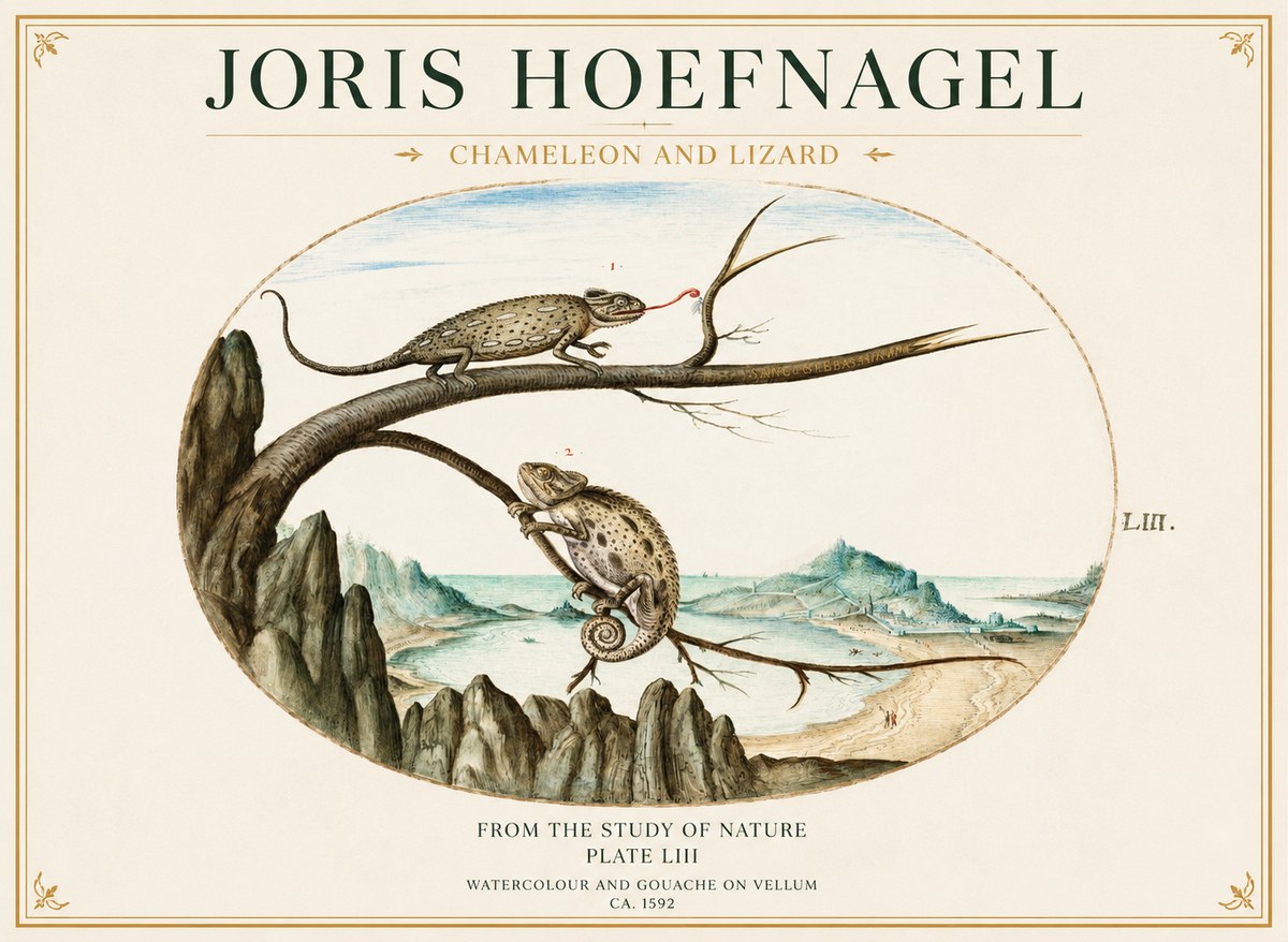 Joris Hoefnagel Chameleon and Lizard No1 - Affiche