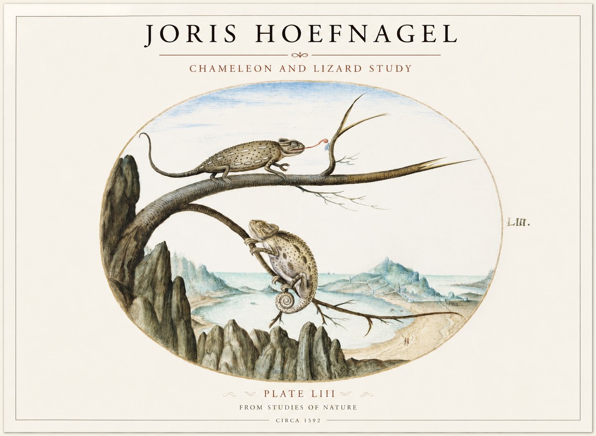 Joris Hoefnagel Chameleon and Lizard No2 - Affiche