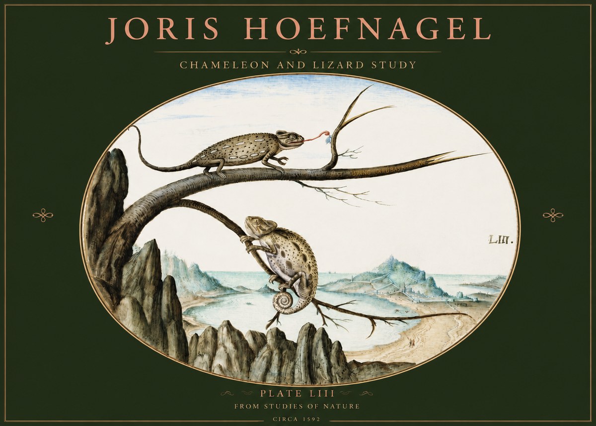 Joris Hoefnagel Chameleon and Lizard No3 - Affiche
