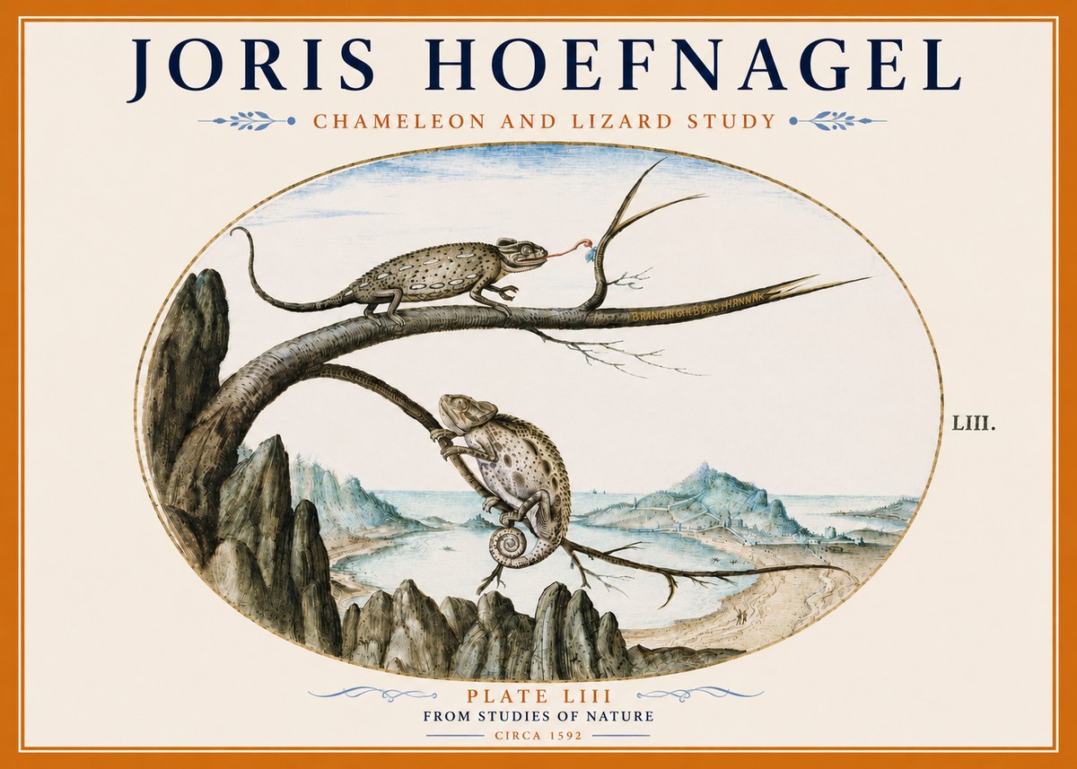 Joris Hoefnagel Chameleon and Lizard No6 - Affiche