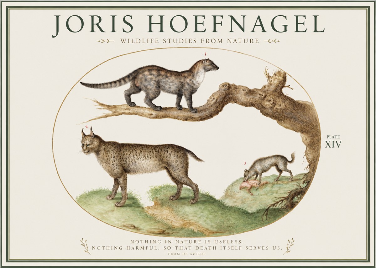 Joris Hoefnagel Wildlife Studies from Nature - Plate Xiv No1 - Affiche