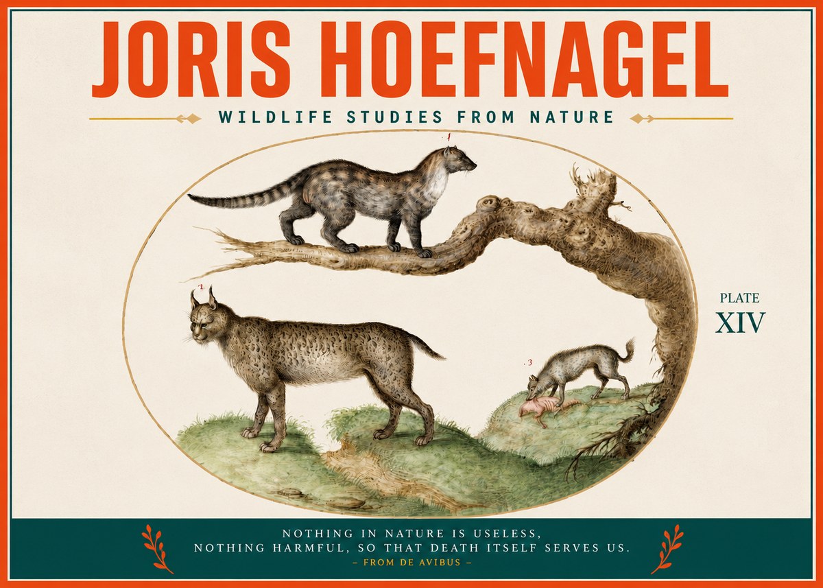 Joris Hoefnagel Wildlife Studies from Nature - Plate Xiv No3 - Affiche