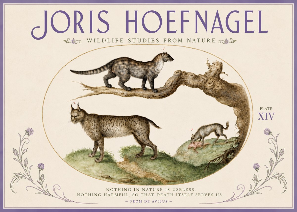 Joris Hoefnagel Wildlife Studies from Nature - Plate Xiv No4 - Affiche