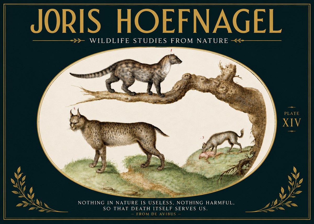 Joris Hoefnagel Wildlife Studies from Nature - Plate Xiv No5 - Affiche