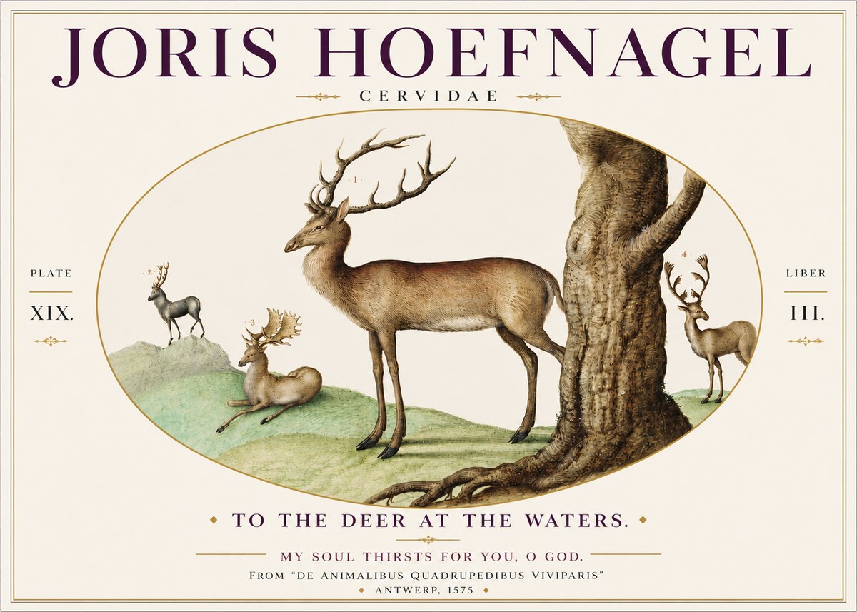 Joris Hoefnagel Deer at the Fountains No6 - Affiche