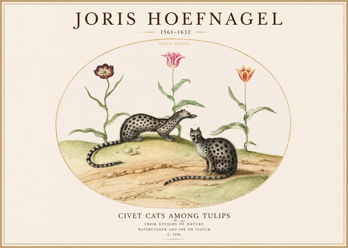 Joris Hoefnagel Civet Cats Among Tulips No1 - Affiche