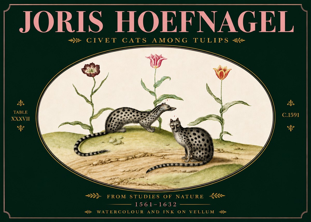 Joris Hoefnagel Civet Cats Among Tulips No5 - Affiche