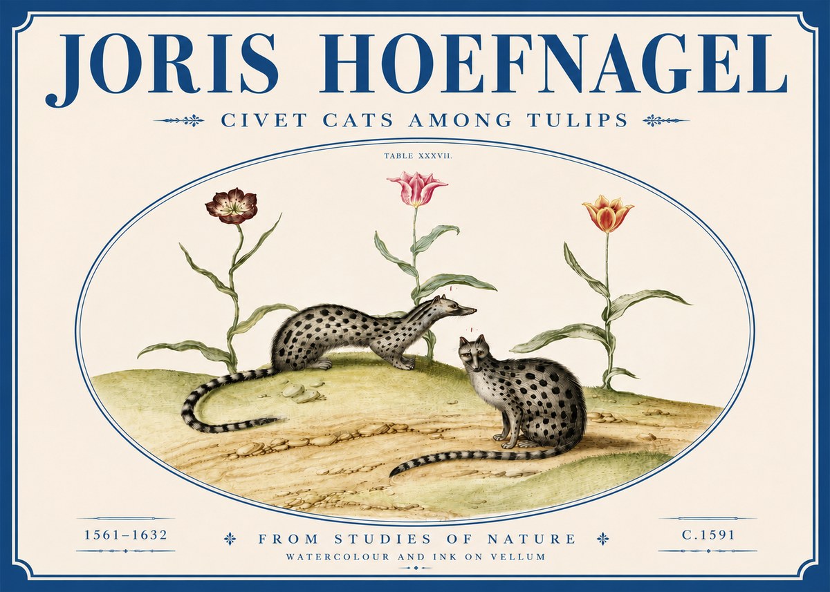 Joris Hoefnagel Civet Cats Among Tulips No6 - Affiche