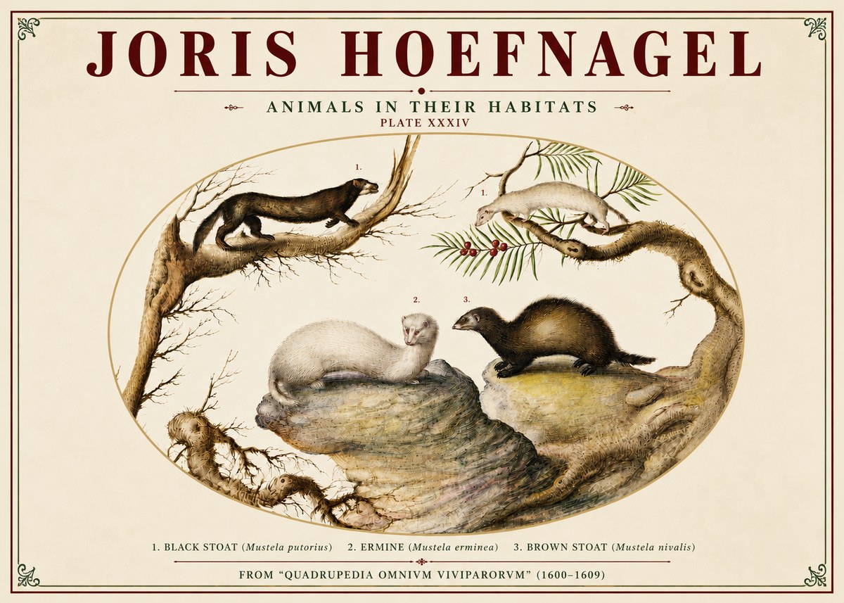 Joris Hoefnagel Animals in Their Habitats Plate Xxxiv No4 - Affiche