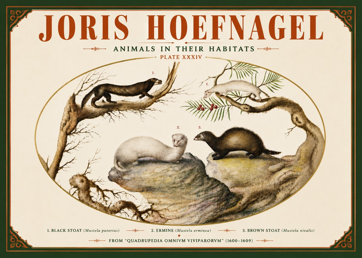 Joris Hoefnagel Animals in Their Habitats Plate Xxxiv No5 - Affiche