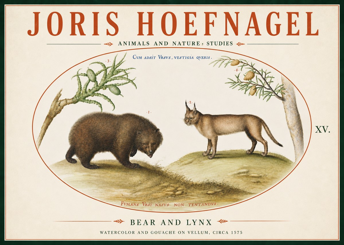 Joris Hoefnagel Bear and Lynx No6 - Affiche