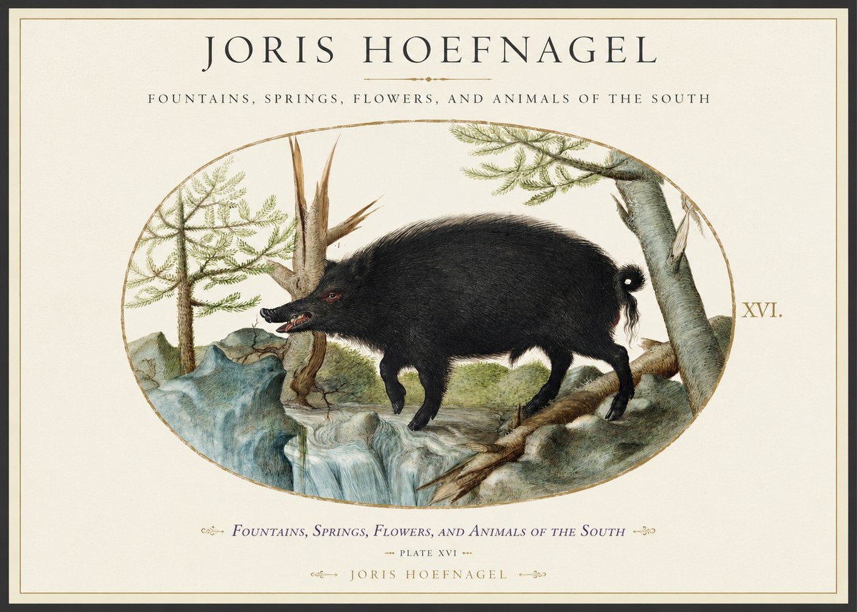Joris Hoefnagel Fountains, Springs, Flowers, and Animals of the South - Plate Xvi No1 - Affiche