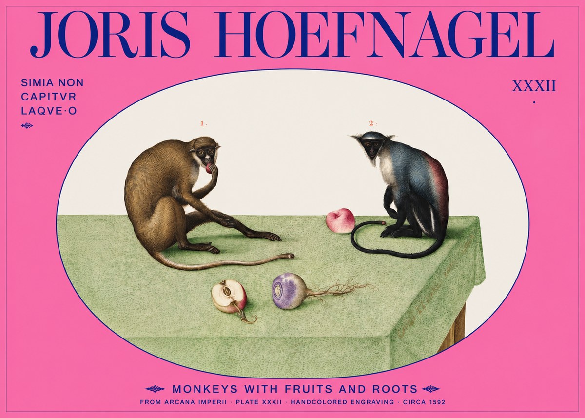 Joris Hoefnagel Monkeys with Fruits and Roots No2 - Affiche