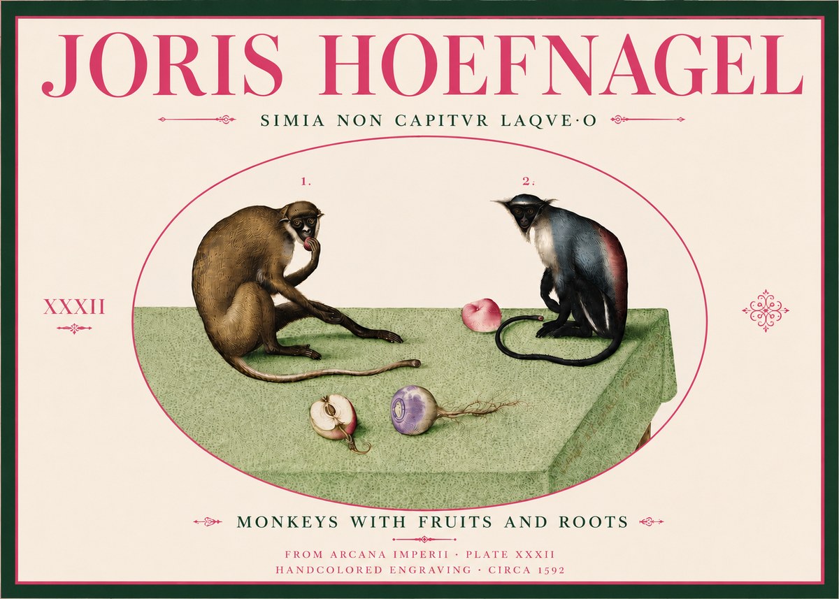 Joris Hoefnagel Monkeys with Fruits and Roots No6 - Affiche