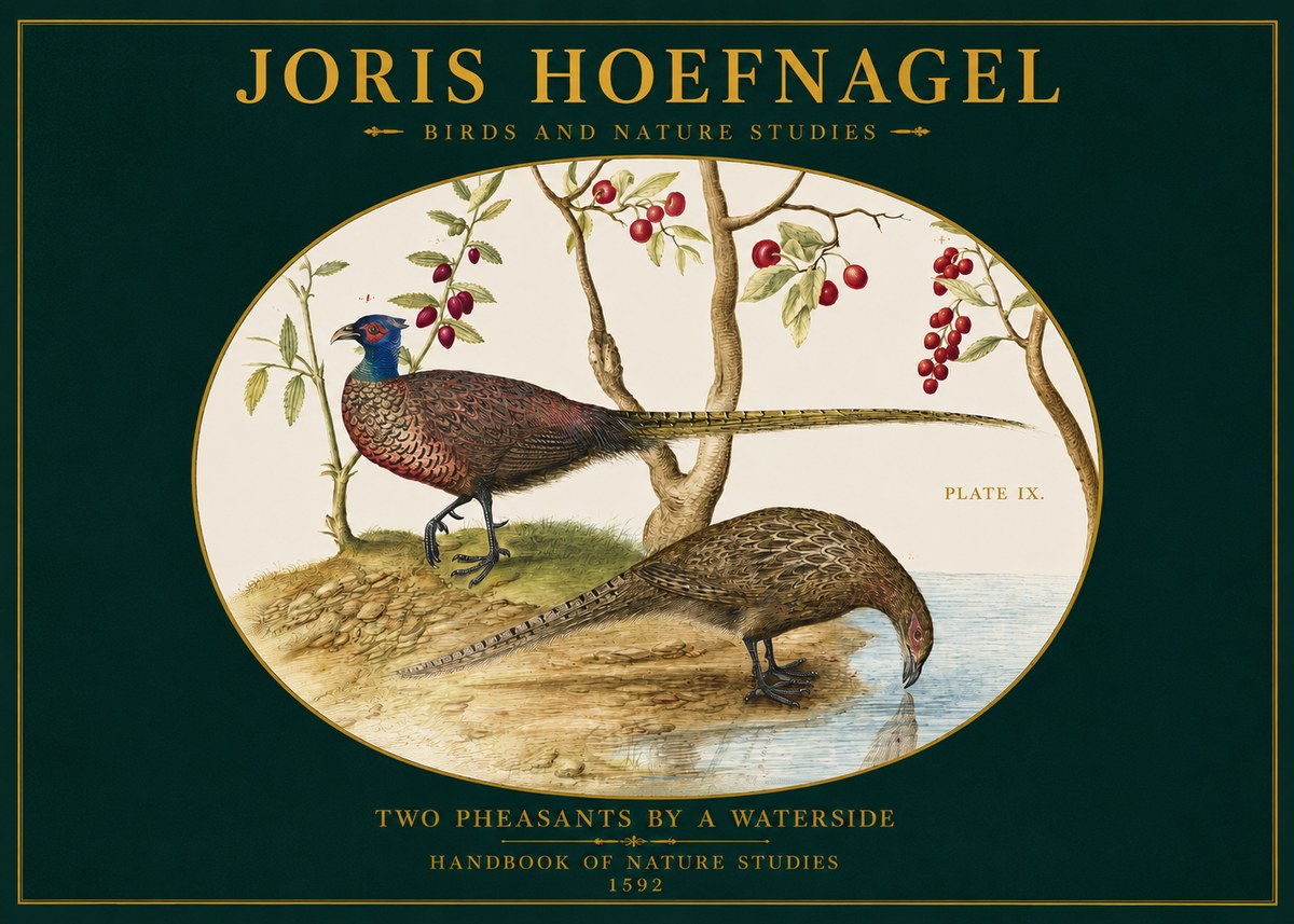 Joris Hoefnagel Peacocks and Pheasants Among Fruiting Branches No3 - Affiche