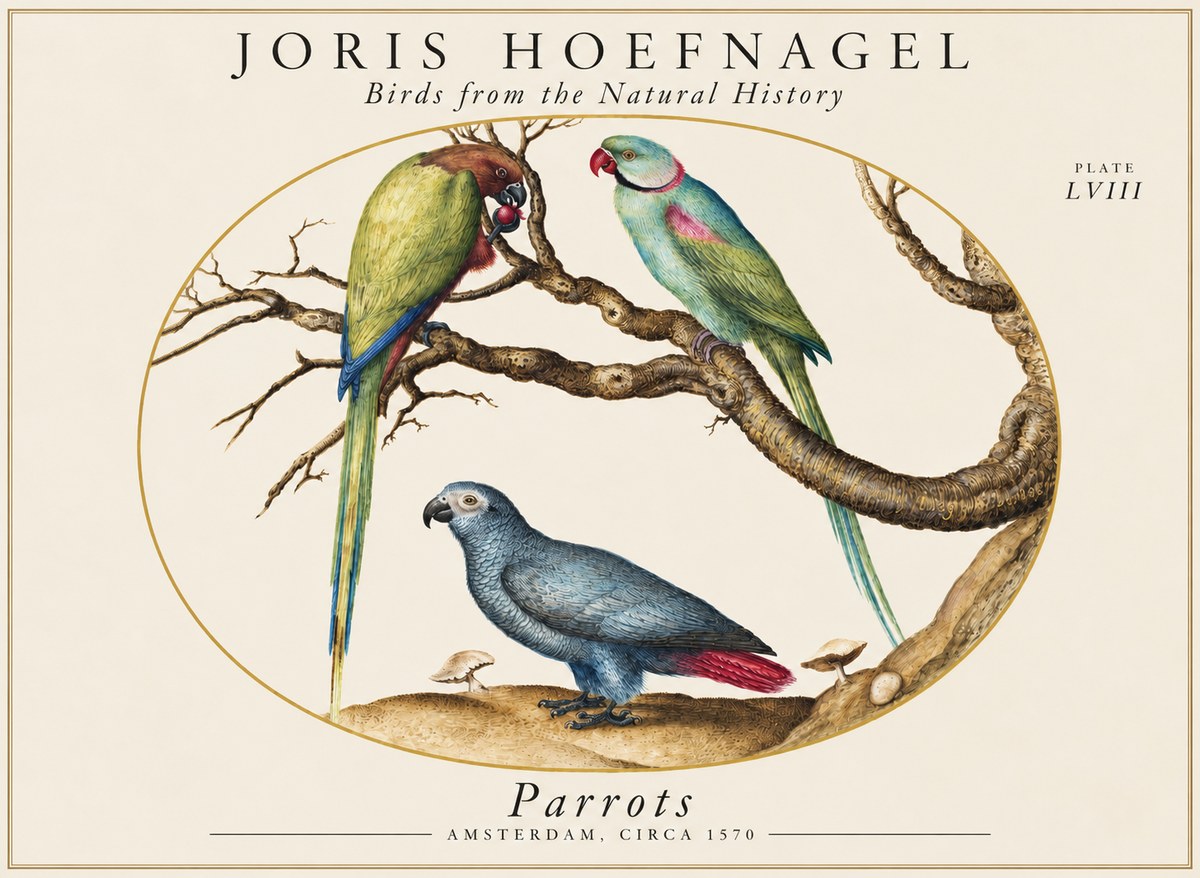 Joris Hoefnagel Parrots from the Naturalis Historia No2 - Affiche