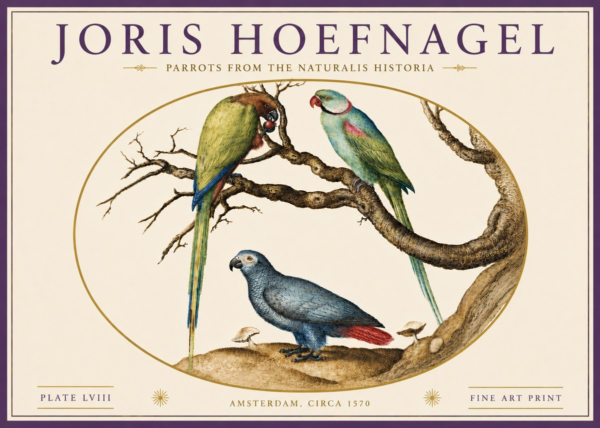 Joris Hoefnagel Parrots from the Naturalis Historia No6 - Affiche