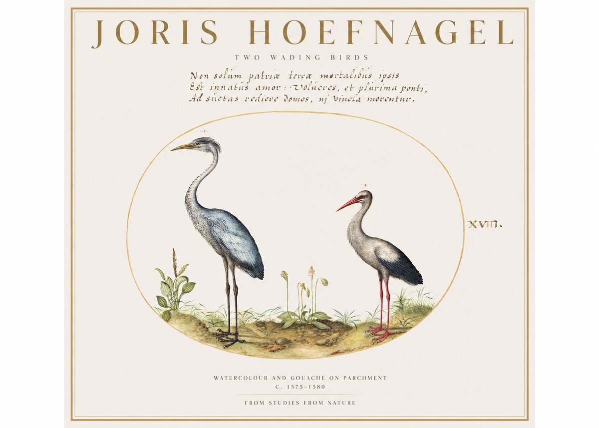 Joris Hoefnagel Study of Two Cranes No2 - Affiche