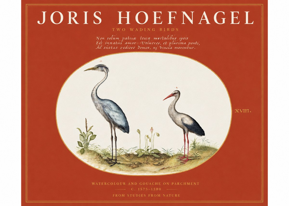 Joris Hoefnagel Study of Two Cranes No3 - Affiche