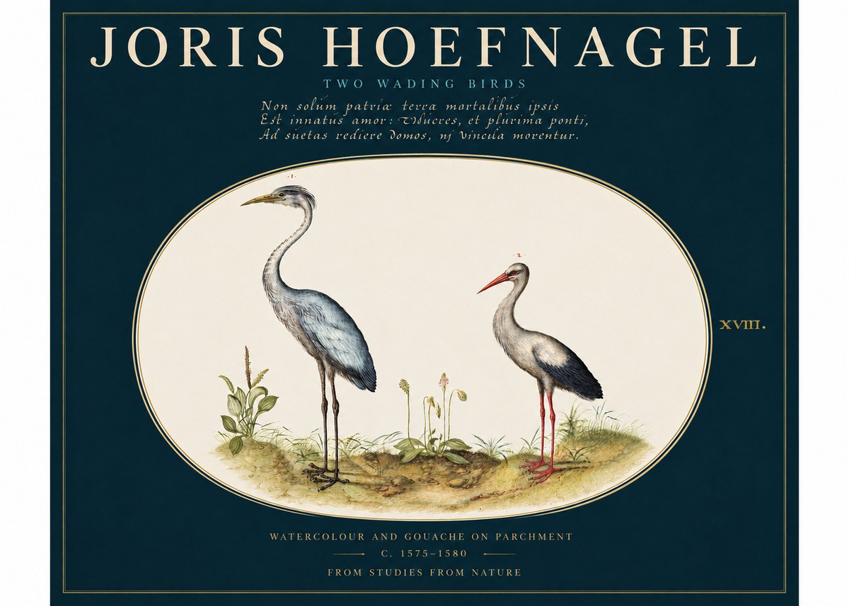 Joris Hoefnagel Study of Two Cranes No4 - Affiche