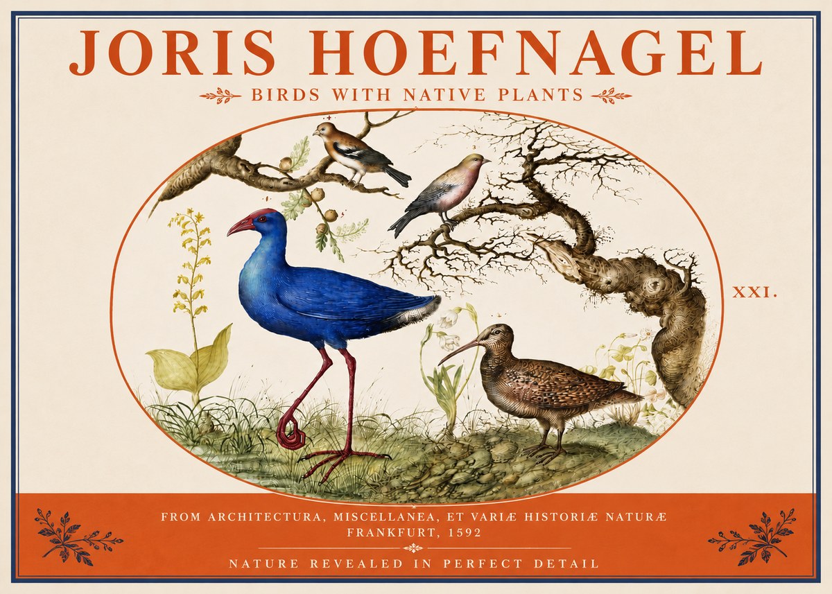 Joris Hoefnagel Birds with Native Plants No4 - Affiche