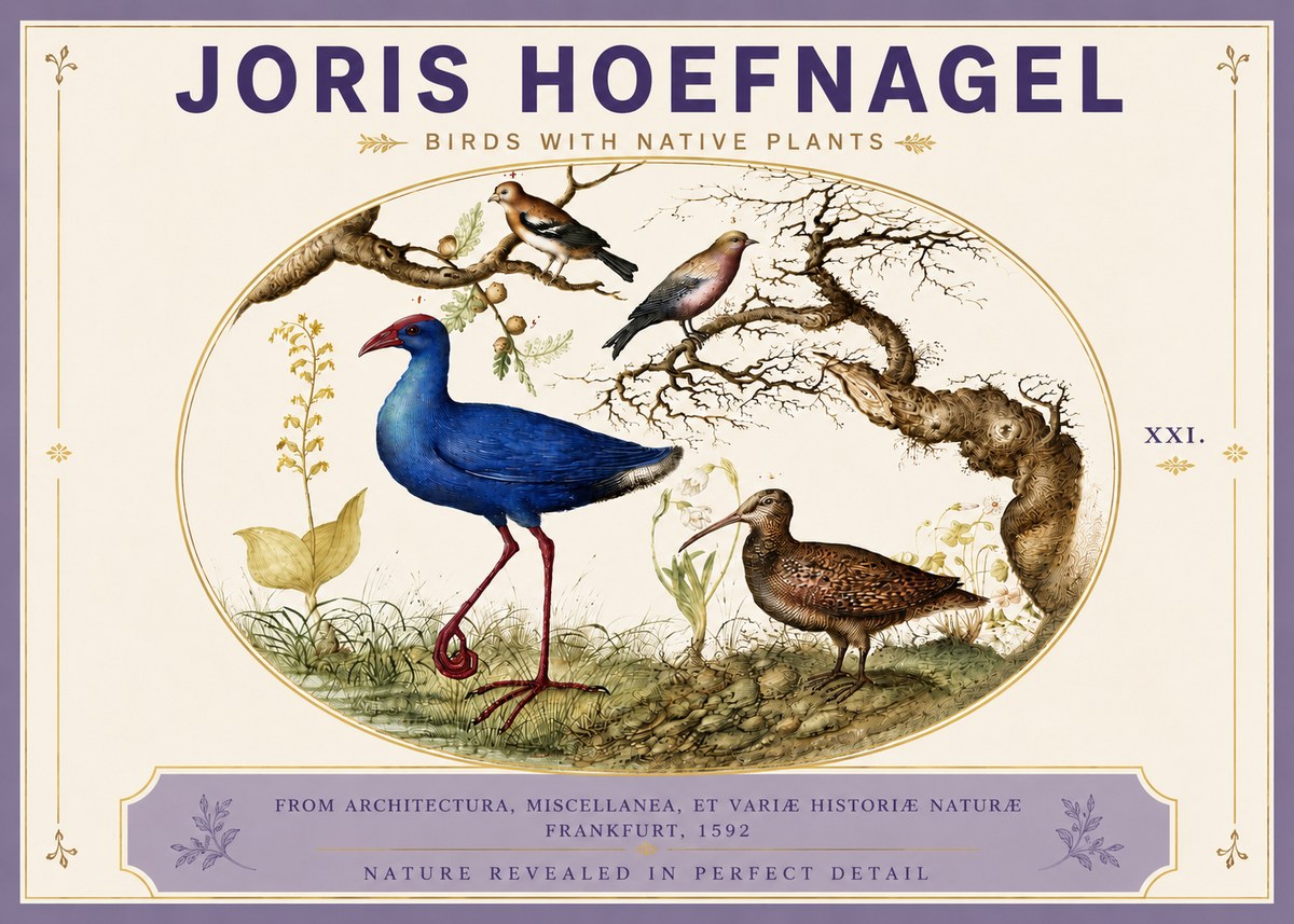 Joris Hoefnagel Birds with Native Plants No5 - Affiche