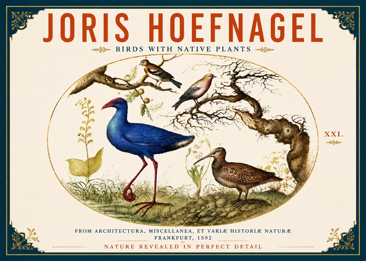 Joris Hoefnagel Birds with Native Plants No6 - Affiche