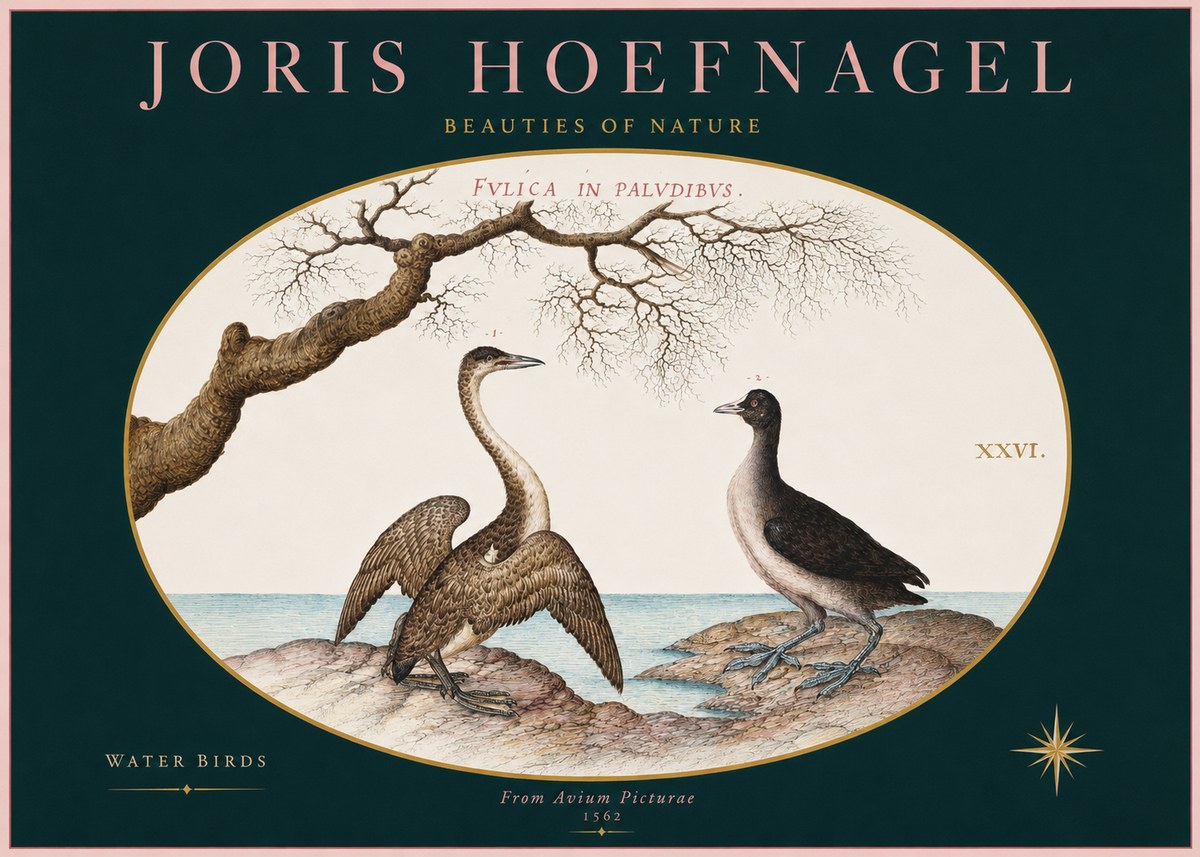Joris Hoefnagel Cormorant and Coot No3 - Affiche
