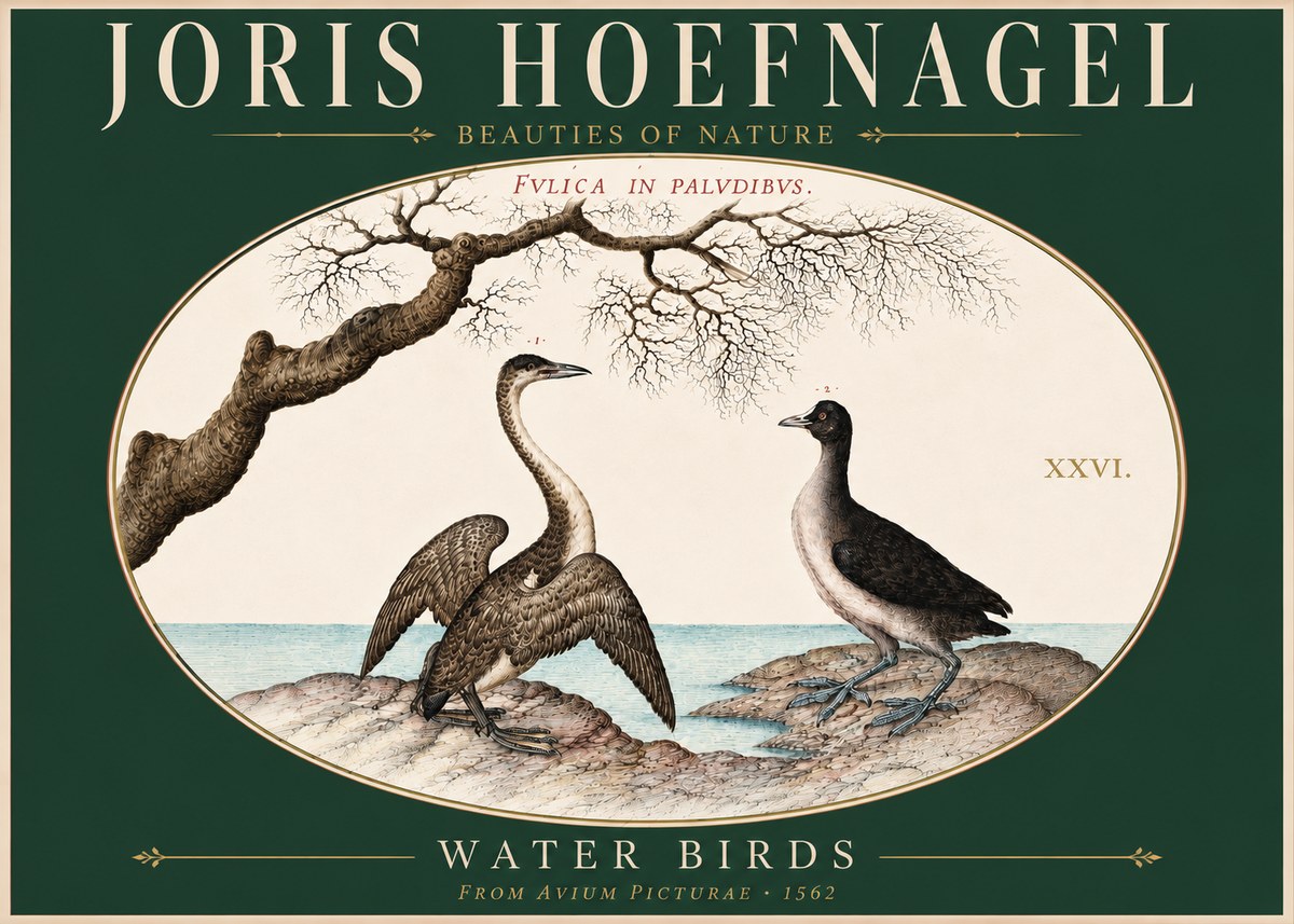 Joris Hoefnagel Cormorant and Coot No5 - Affiche